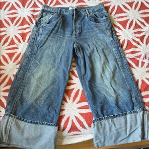 We The Free Wide Leg Cuffed Blue Jeans